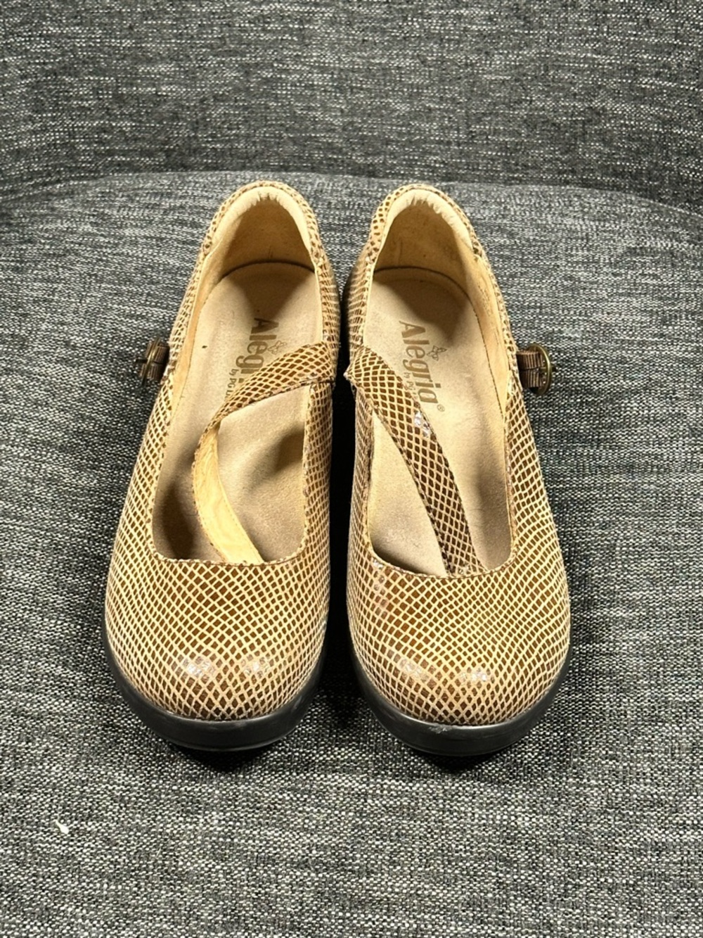 Alegria Tan Textured Mary Jane Flats
